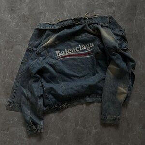 Balenciaga AW2017 Distressed Denim Logo Jacket